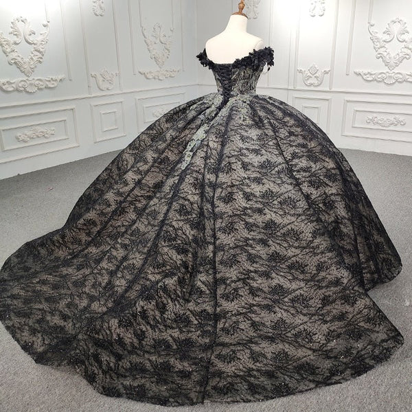 Quinceanera Black Off - the - Shoulder Ball Gown Dress - KissProm