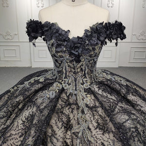 Quinceanera Black Off - the - Shoulder Ball Gown Dress - KissProm