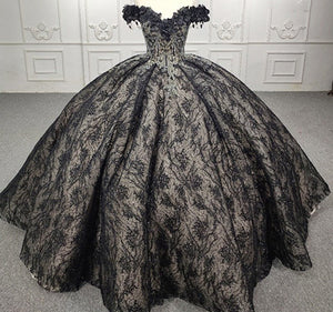 Quinceanera Black Off - the - Shoulder Ball Gown Dress - KissProm