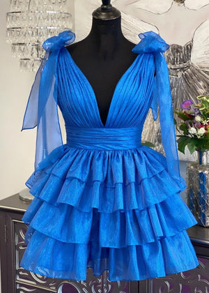 Joleen | Trendy A-Line Tiered Homecoming Dress with Bow