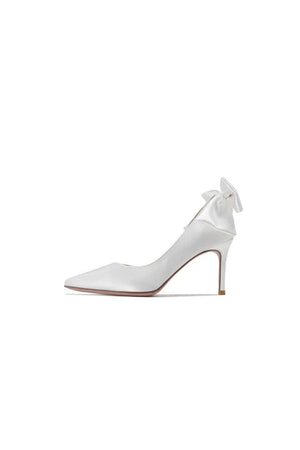 Satin Pumps Stiletto Heels with Bowknot - KissProm