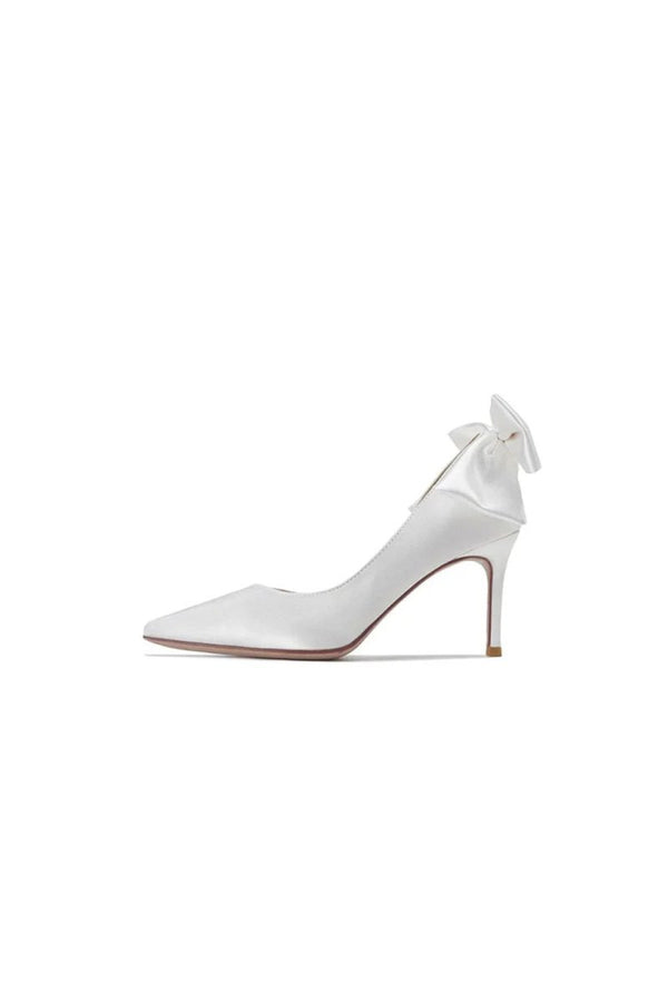 Satin Pumps Stiletto Heels with Bowknot - KissProm