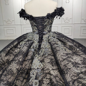 Quinceanera Black Off - the - Shoulder Ball Gown Dress - KissProm