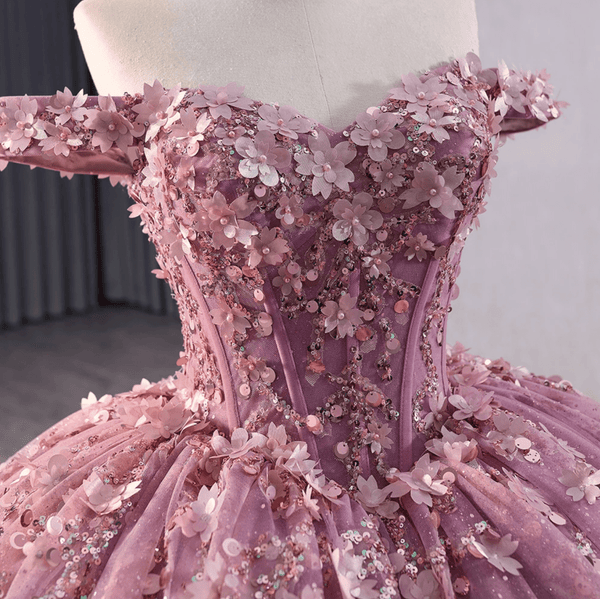 Floral Lace Sweetheart Corset Ball Gown Quinceañera Dress - KissProm