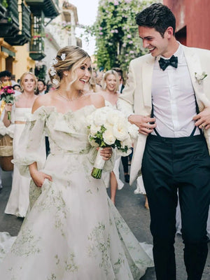 Danica | A - Line Floral Appliqued Majesty Bridal Wedding Dress with Ruffles - KissProm