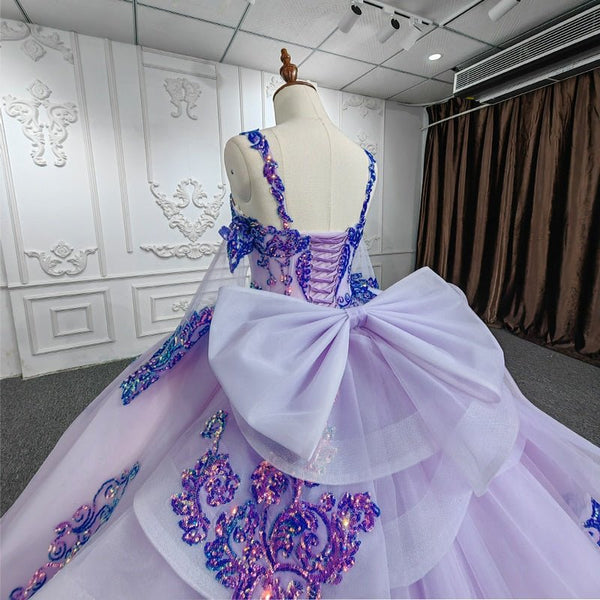 Purple Beaded Sweetheart Evening Party Dress Sequined Ball Gown - KissProm