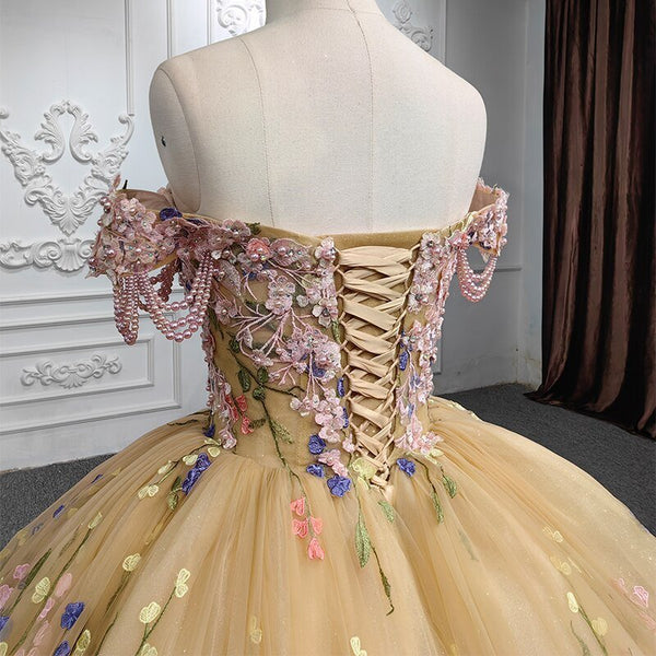 Quinceanera Flower  Off-the-Shoulder Ball Gown Dress