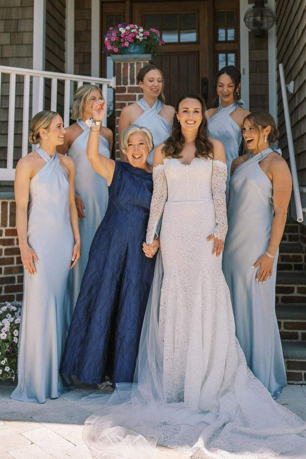 Black Halter Cutout Back Long Bridesmaid Dress - KissProm