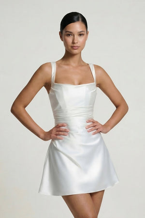 Square Neck Satin A-Line Corset Graduation Dress – Graduation Dresses by KissProm | Available at KissProm