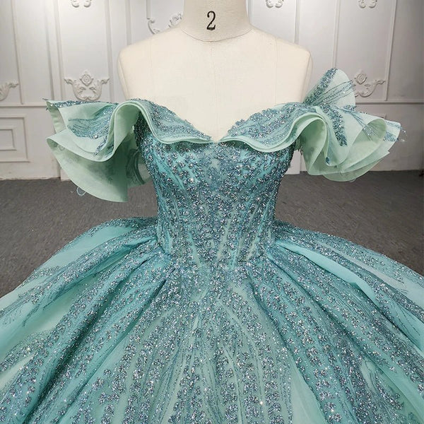 Quinceanera Dress Stylish Off - the - shoulder Party Dresses Crystal Beading Ball Gown - KissProm