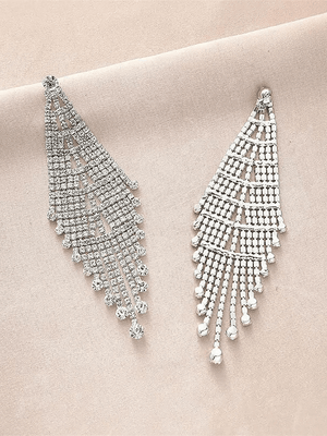 Tassel Silver Dangle Simple Rhinestones Long Earrings - KissProm