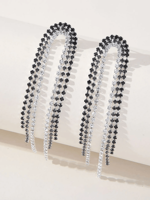 Tassel Silver Rhinestones Long Chain Earrings - KissProm