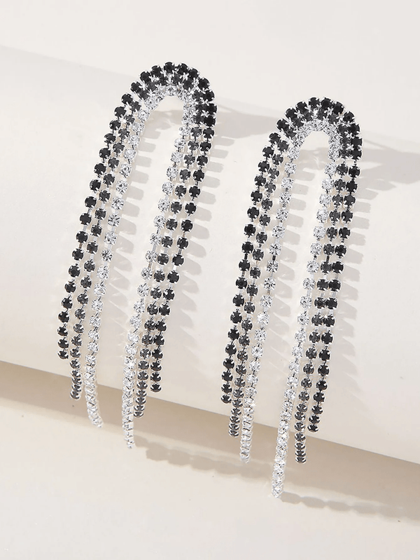 Tassel Silver Rhinestones Long Chain Earrings - KissProm
