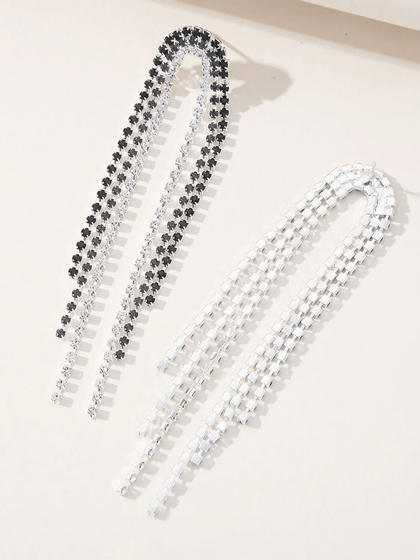 Tassel Silver Rhinestones Long Chain Earrings - KissProm