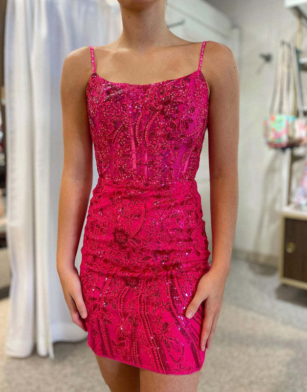Gorgeous Royal Blue Corset Back Tight Glitter Homecoming Dress - KissProm