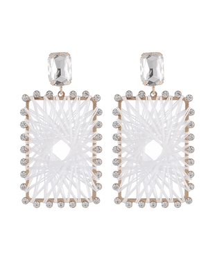 White Braided Raffia Square Earrings - KissProm