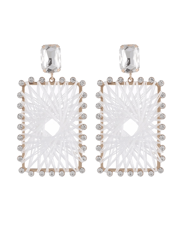 White Braided Raffia Square Earrings - KissProm