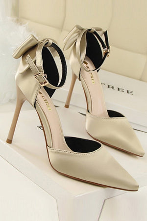 Burgundy Satin Prom Heels with Bowknot - KissProm