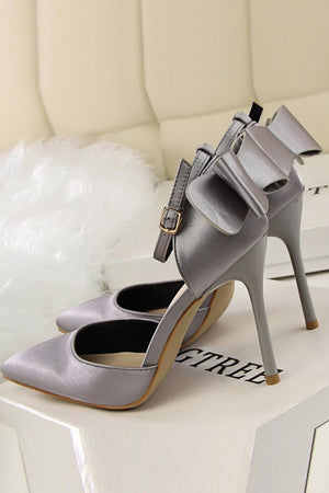 Burgundy Satin Prom Heels with Bowknot - KissProm