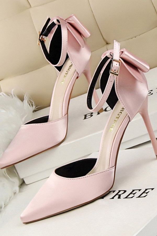 Burgundy Satin Prom Heels with Bowknot - KissProm