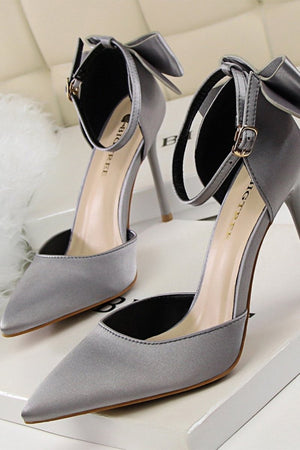 Burgundy Satin Prom Heels with Bowknot - KissProm