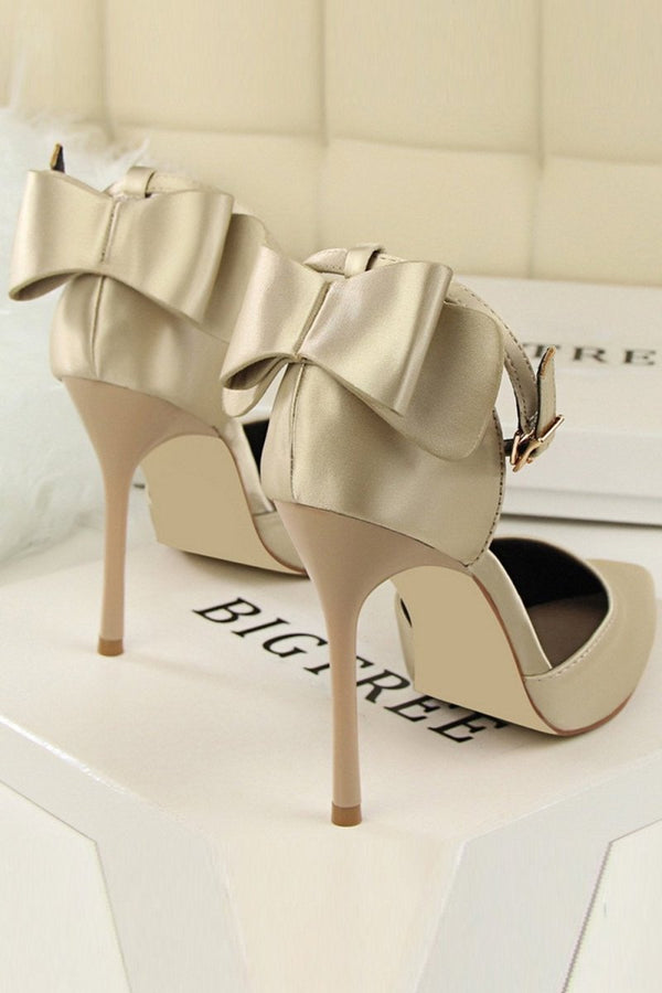 Burgundy Satin Prom Heels with Bowknot - KissProm
