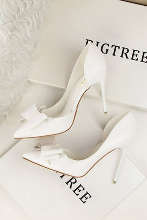 Sweet Bow Pointed Side Hollow High Heels - KissProm