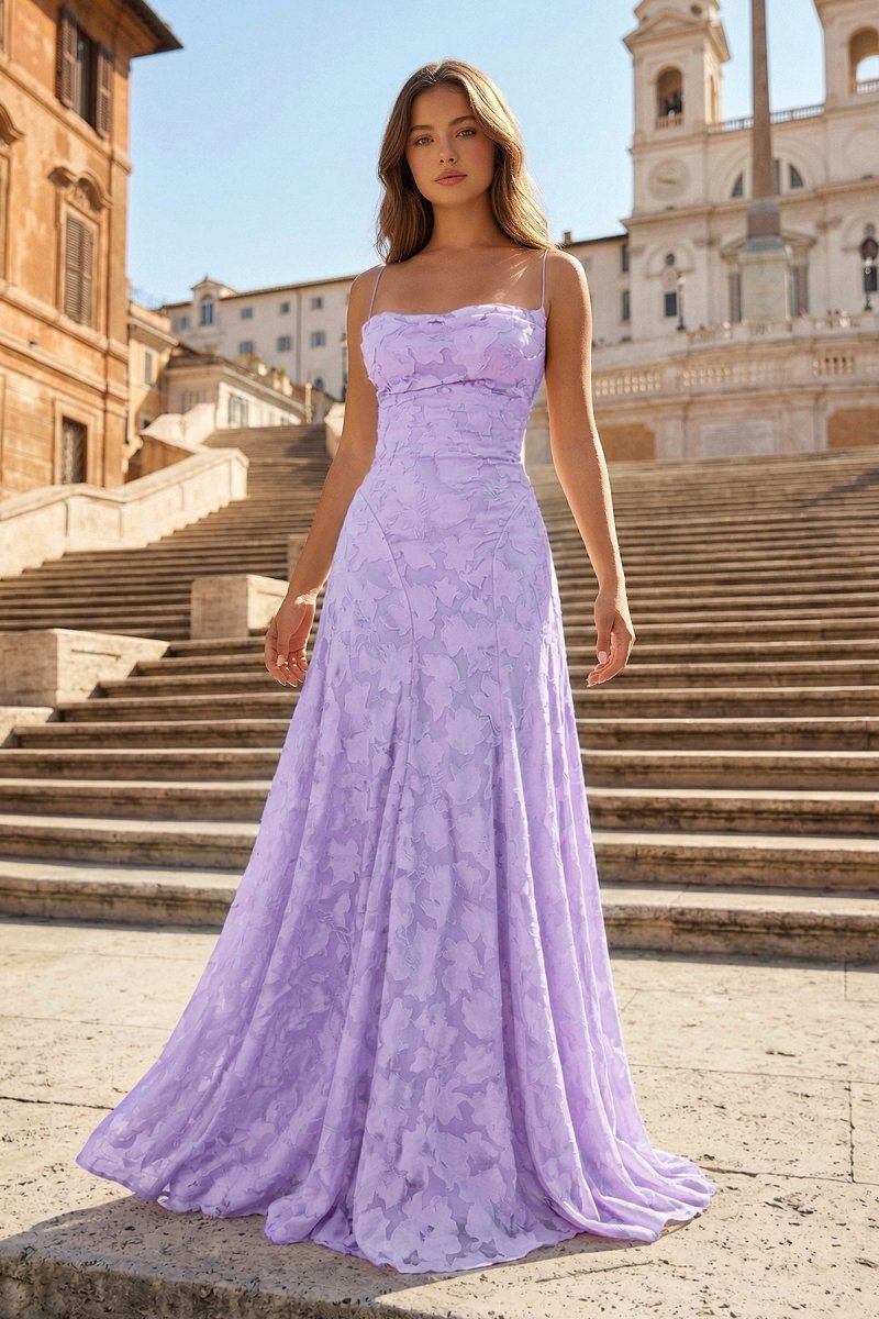 Pink A-Line Lace Floral Spaghetti Straps Long Prom Dresses – Prom Dresses by KissProm | Available at KissProm