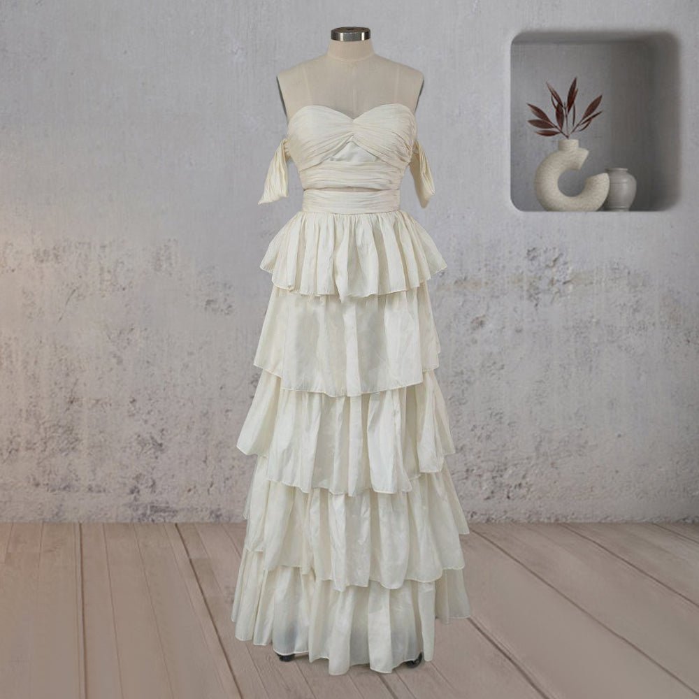 A-Line Beige Multi-Tiered Ruffles Wedding Dresses – Wedding Dresses by KissProm | Available at KissProm