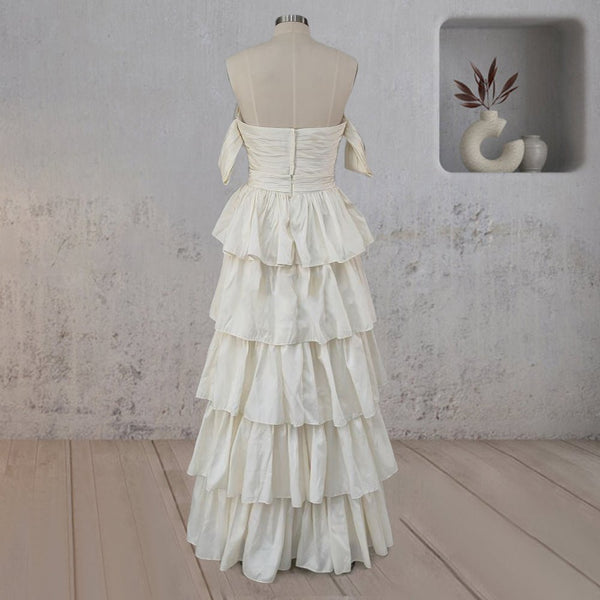 A-Line Beige Multi-Tiered Ruffles Wedding Dresses – Wedding Dresses by KissProm | Available at KissProm