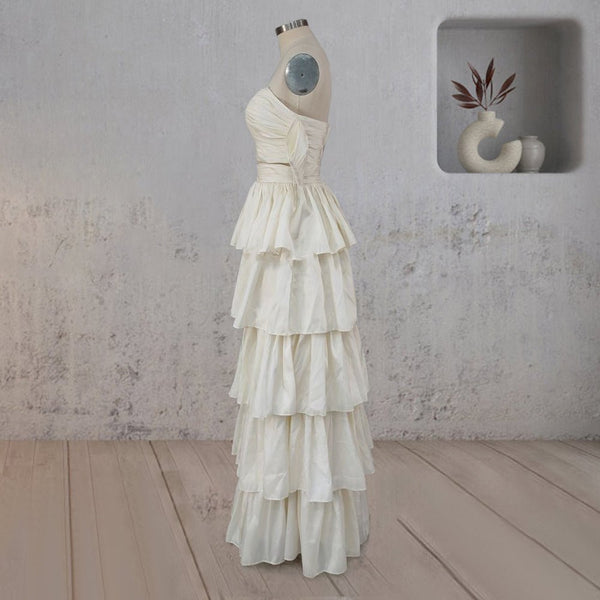 A-Line Beige Multi-Tiered Ruffles Wedding Dresses – Wedding Dresses by KissProm | Available at KissProm