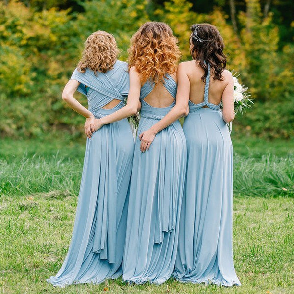 A-Line Chiffon Convertible Sky Blue Bridesmaid Dress