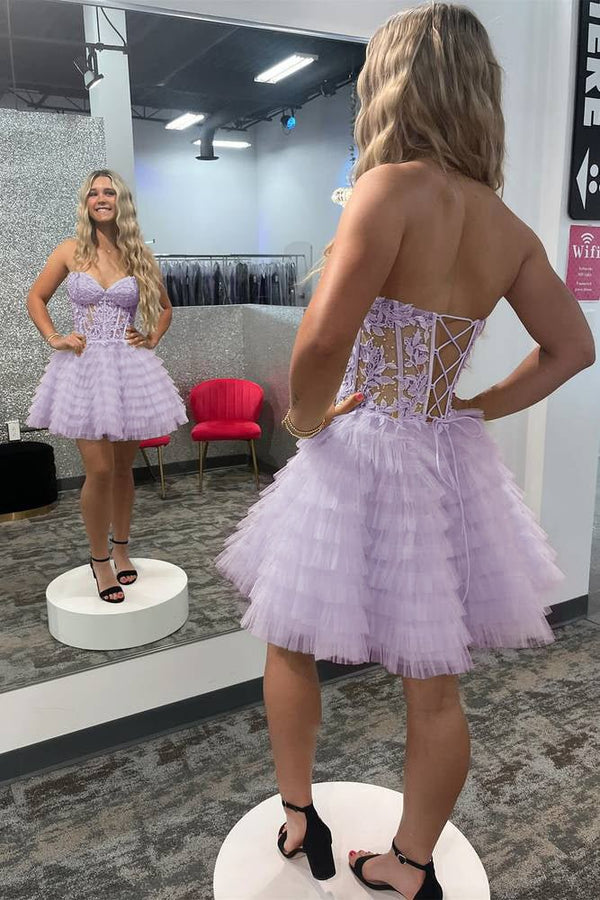 Jasna | A-Line Ruffled Yellow Strapless Corset Short Homecoming Dress