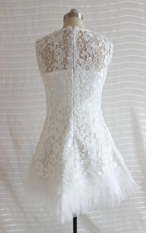 A-Line Short Tulle Lace Satin Weddig Dress