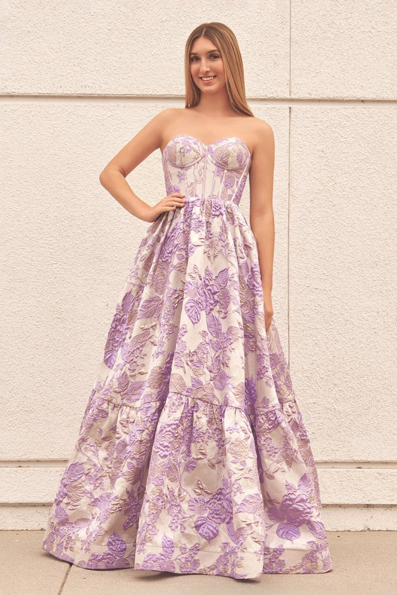 A-Line Sweetheart Floral Printed Long Prom Dresses – Prom Dress by Kissprom | Available at KissProm