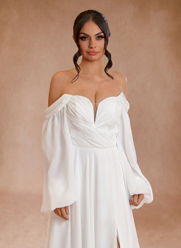 Aisling | A-Line Sweetheart Long Sleeves Chiffon Sweep Train Wedding Dress