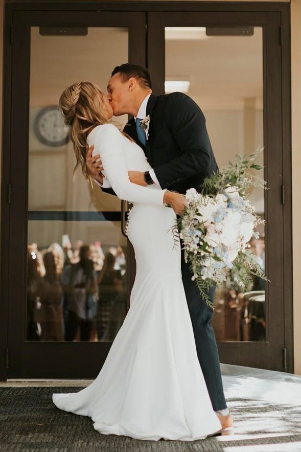 Jessamy | Modest Long Sleeve Satin Wedding Dress With Sweep Train