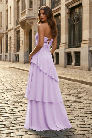 Blue - Sheath Sweetheart Chiffon Long Prom Dresses With Ruffles - KissProm