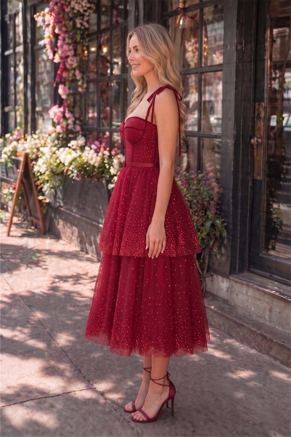 Tulle Dark Red Glitter Homecoming Dress - KissProm