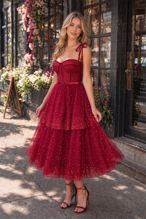 Tulle Dark Red Glitter Homecoming Dress - KissProm