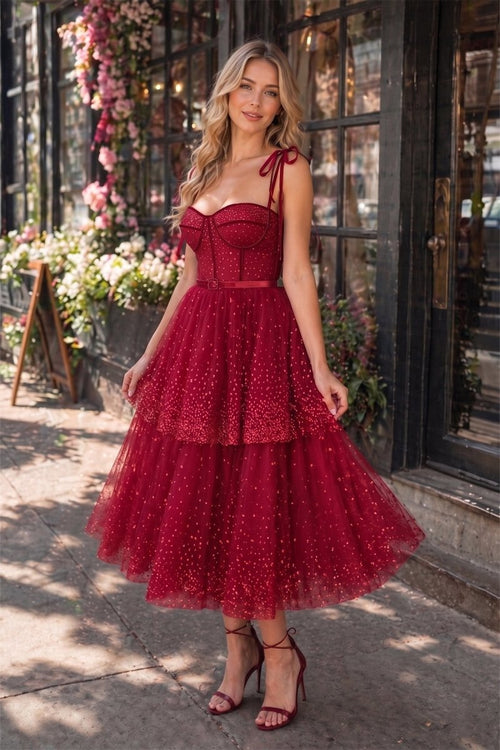 Tulle Dark Red Glitter Homecoming Dress - KissProm