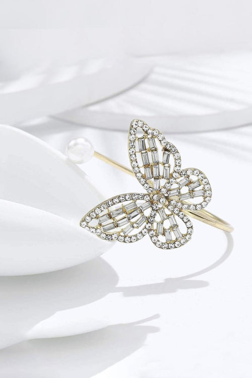 Hollow Crystal Butterfly Open Bracelet - KissProm