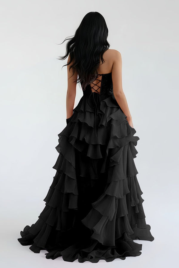 Royal Blue Chiffon Sweetheart Ruffle Tiered Long Prom Dress – Prom Dress by Kissprom | Available at KissProm