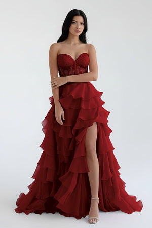 Royal Blue Chiffon Sweetheart Ruffle Tiered Long Prom Dress – Prom Dress by Kissprom | Available at KissProm