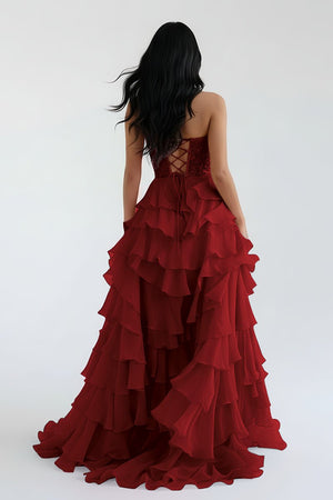 Royal Blue Chiffon Sweetheart Ruffle Tiered Long Prom Dress – Prom Dress by Kissprom | Available at KissProm