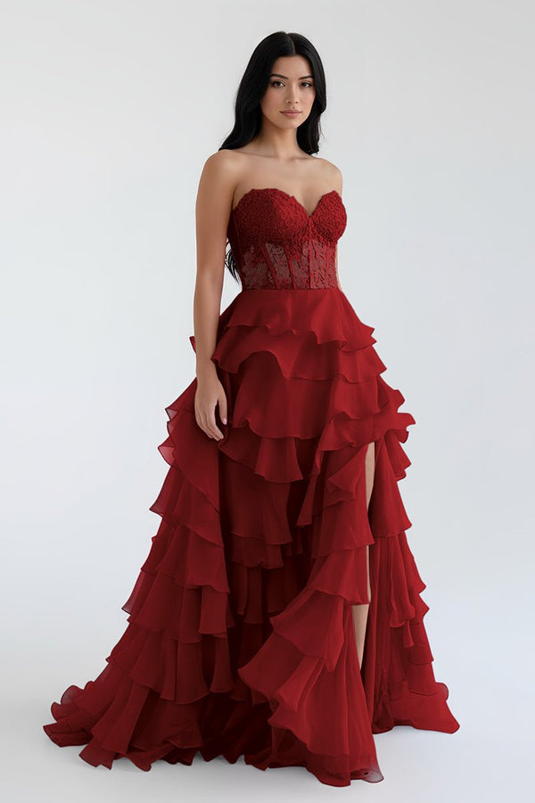 Royal Blue Chiffon Sweetheart Ruffle Tiered Long Prom Dress – Prom Dress by Kissprom | Available at KissProm