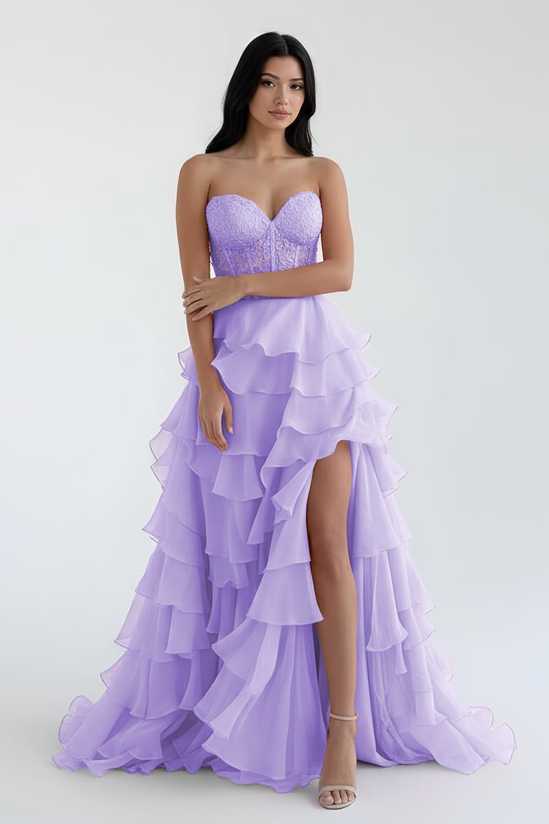 Royal Blue Chiffon Sweetheart Ruffle Tiered Long Prom Dress – Prom Dress by Kissprom | Available at KissProm