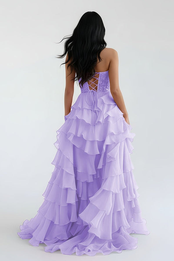 Royal Blue Chiffon Sweetheart Ruffle Tiered Long Prom Dress – Prom Dress by Kissprom | Available at KissProm
