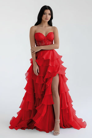 Royal Blue Chiffon Sweetheart Ruffle Tiered Long Prom Dress – Prom Dress by Kissprom | Available at KissProm