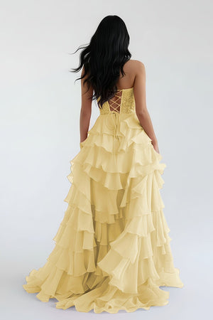 Royal Blue Chiffon Sweetheart Ruffle Tiered Long Prom Dress – Prom Dress by Kissprom | Available at KissProm